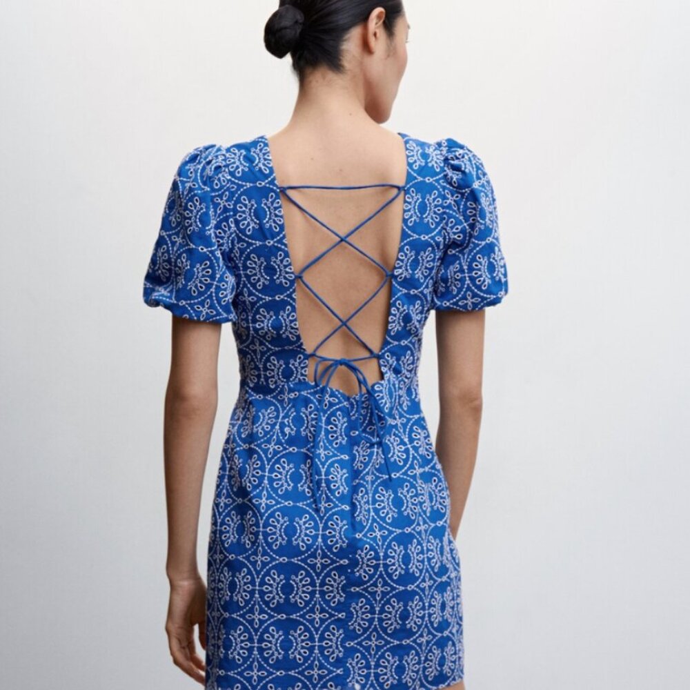 Mango Embroidered Open Back Dress
